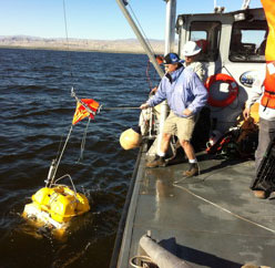 Figure 4. Deploying an OBS into the shallow Salton Sea.