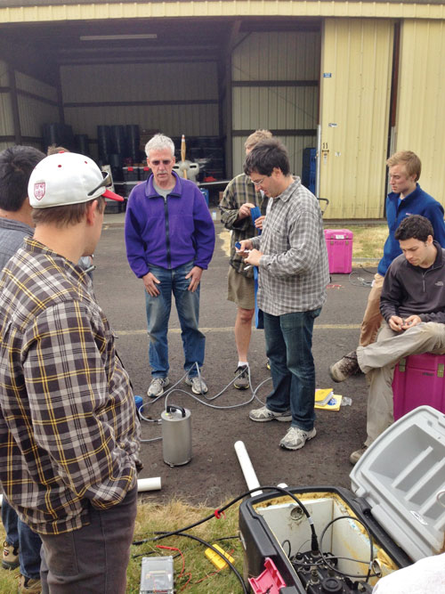 Figure 2. The participants practicing seismic station setup in Kelso, WA. Photo credit: Seth Moran